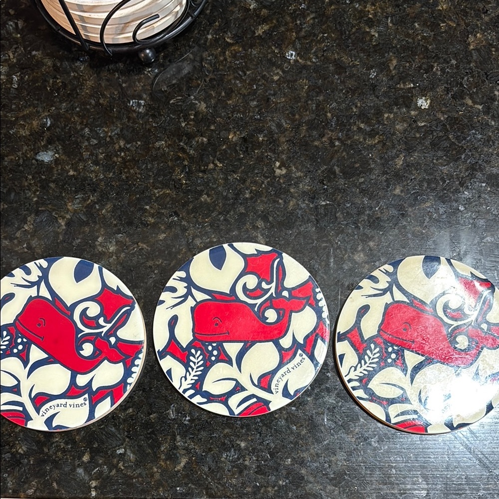 Vineyard Vines Red and Blue Whale Coaster Set